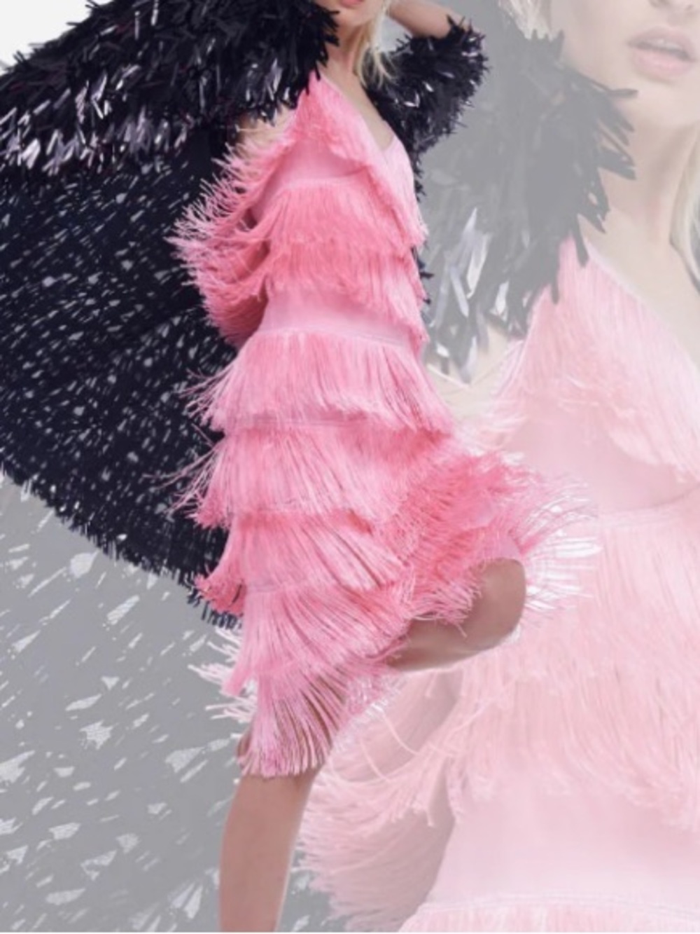 EUC Norma Kamali Pink Fringe Slip Dress worn once